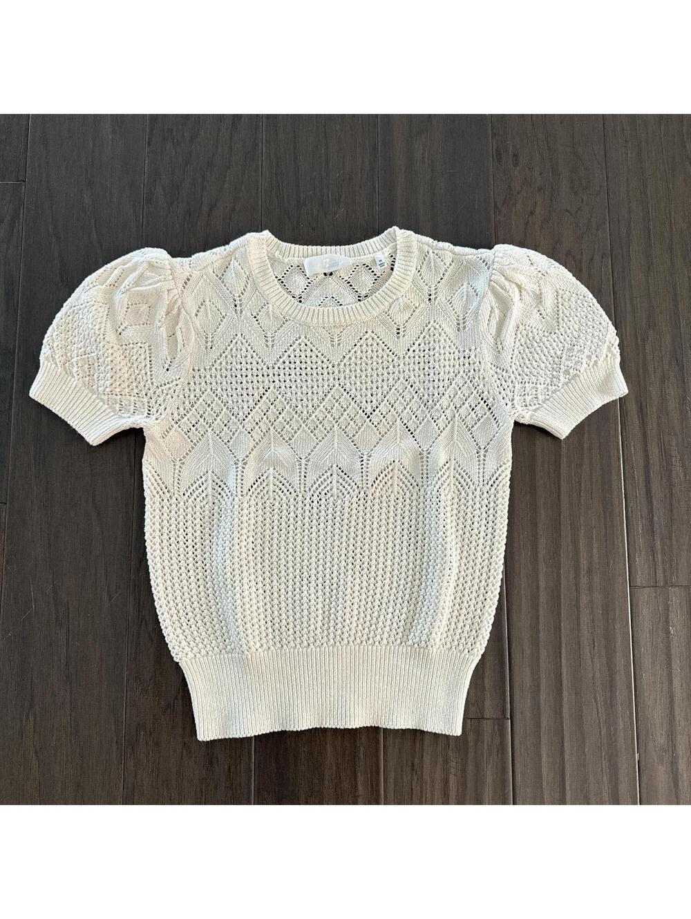 Zara White Puff Sleeve Knit Sweater Top XS